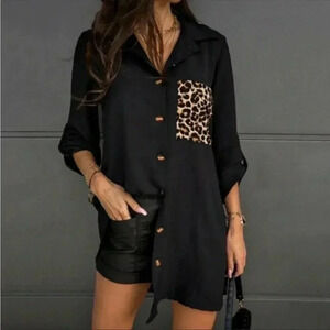 BNWT Cheetah Pocket Blouse, Black